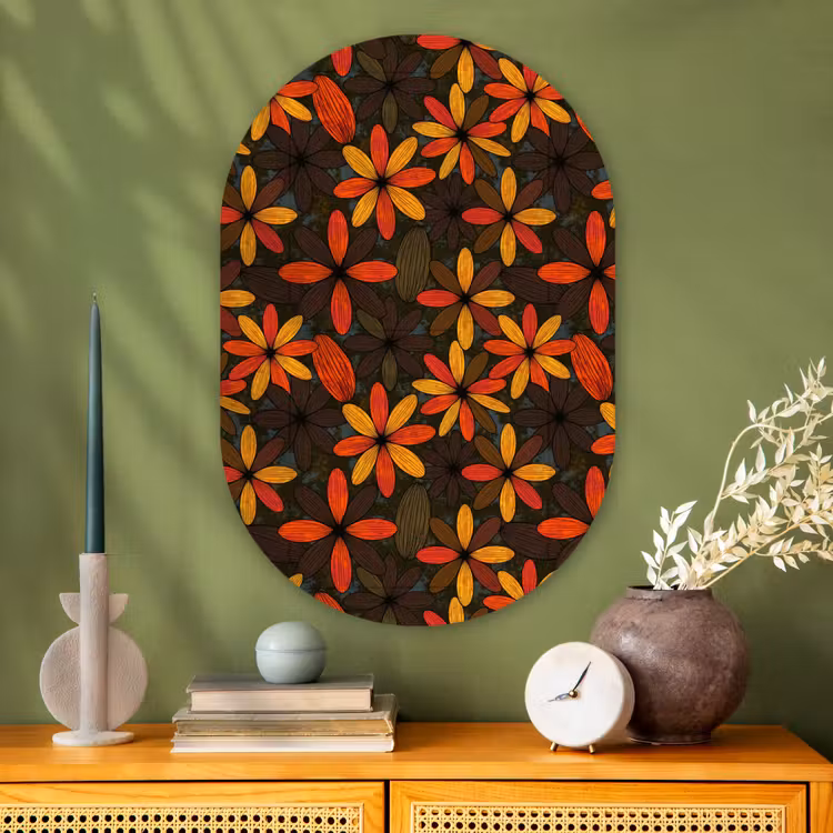Muurovaal glas - Oranje - Retro - Bloemen - Herfst — 2