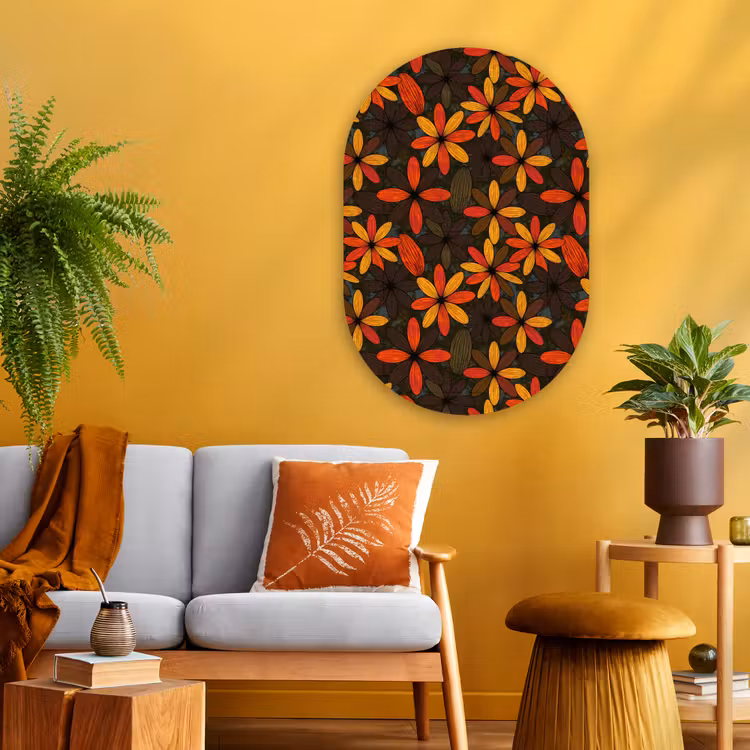 Muurovaal glas - Oranje - Retro - Bloemen - Herfst — 3