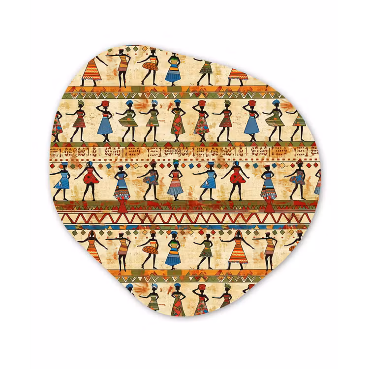 Organisch schilderij glas - Kleurrijk - Afrikaans - Etnisch - Dansende Vrouwen - Patroon — 1