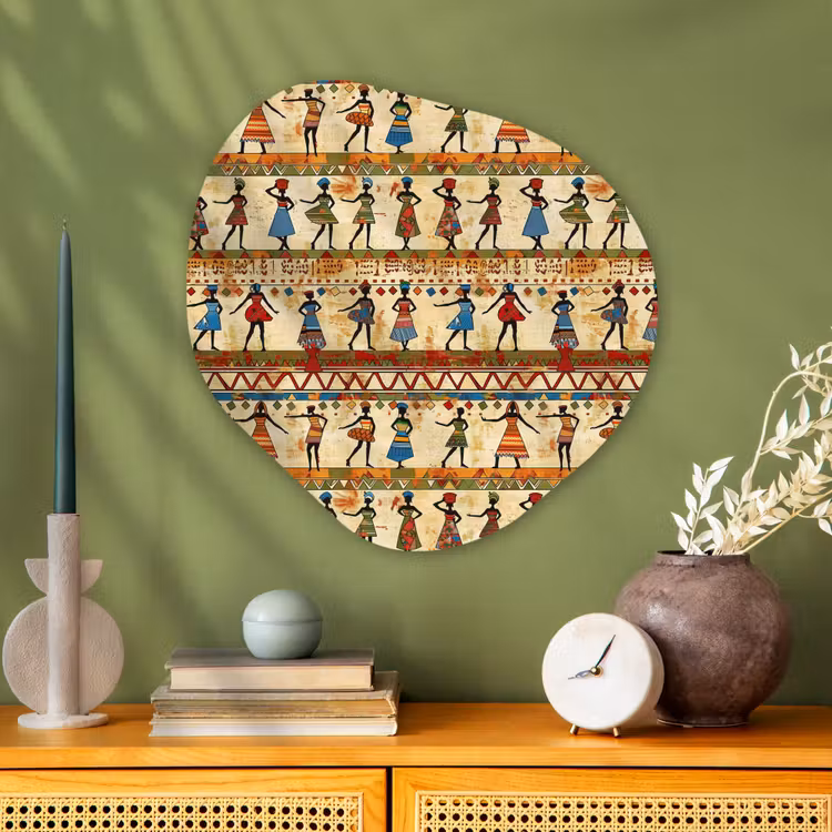 Organisch schilderij glas - Kleurrijk - Afrikaans - Etnisch - Dansende Vrouwen - Patroon — 2