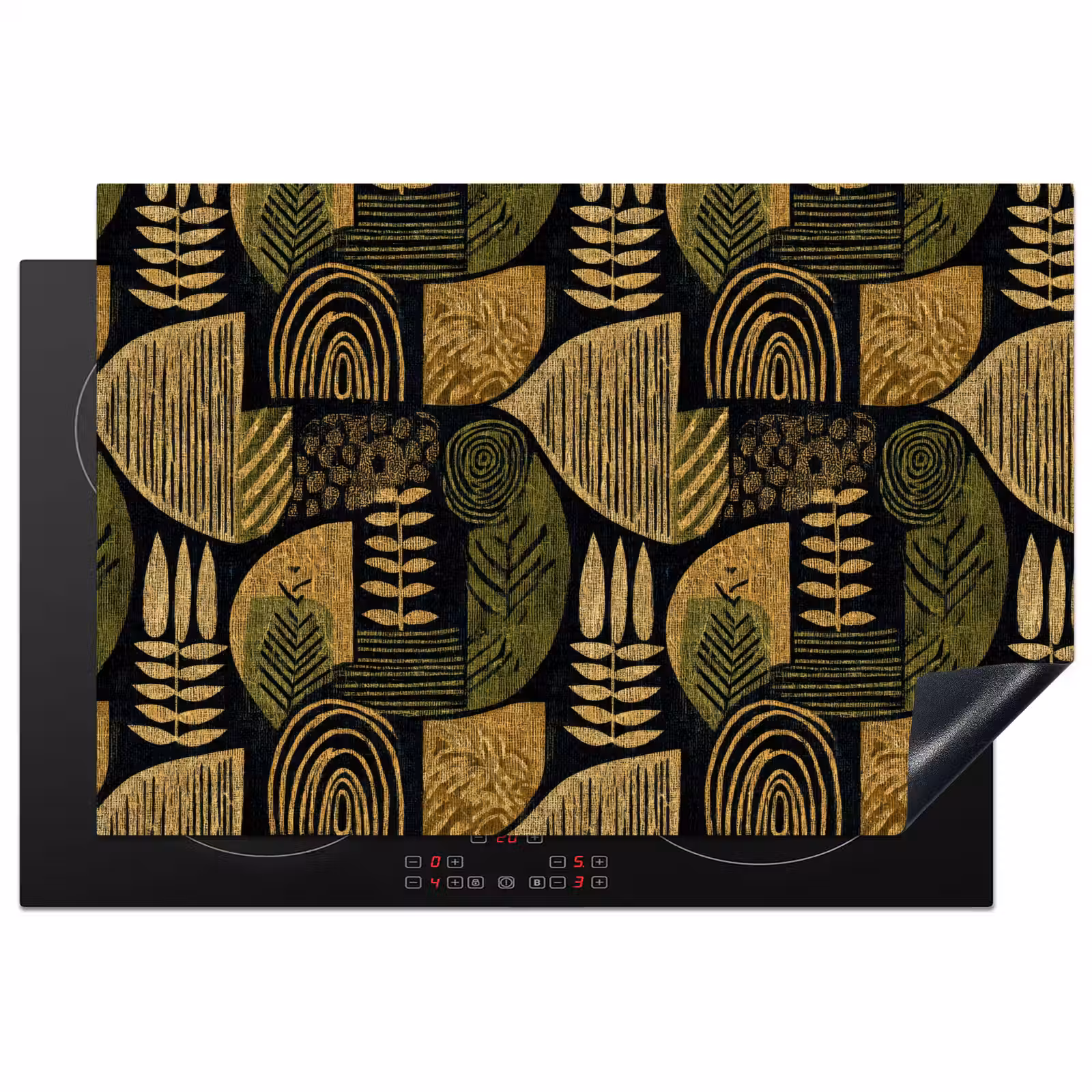 Inductiebeschermer - Zwart - Okergeel - Botanisch - Textuur — 1