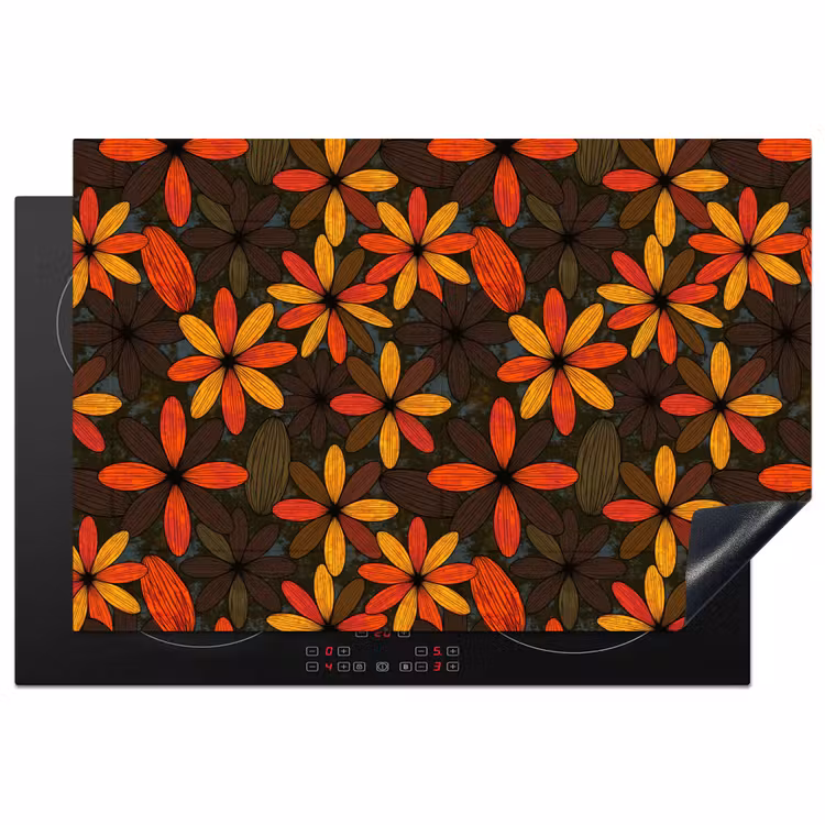 Inductiebeschermer - Oranje - Retro - Bloemen - Herfst — 1