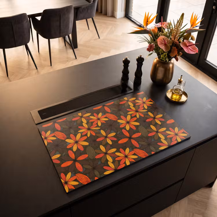 Inductiebeschermer - Oranje - Retro - Bloemen - Herfst — 2