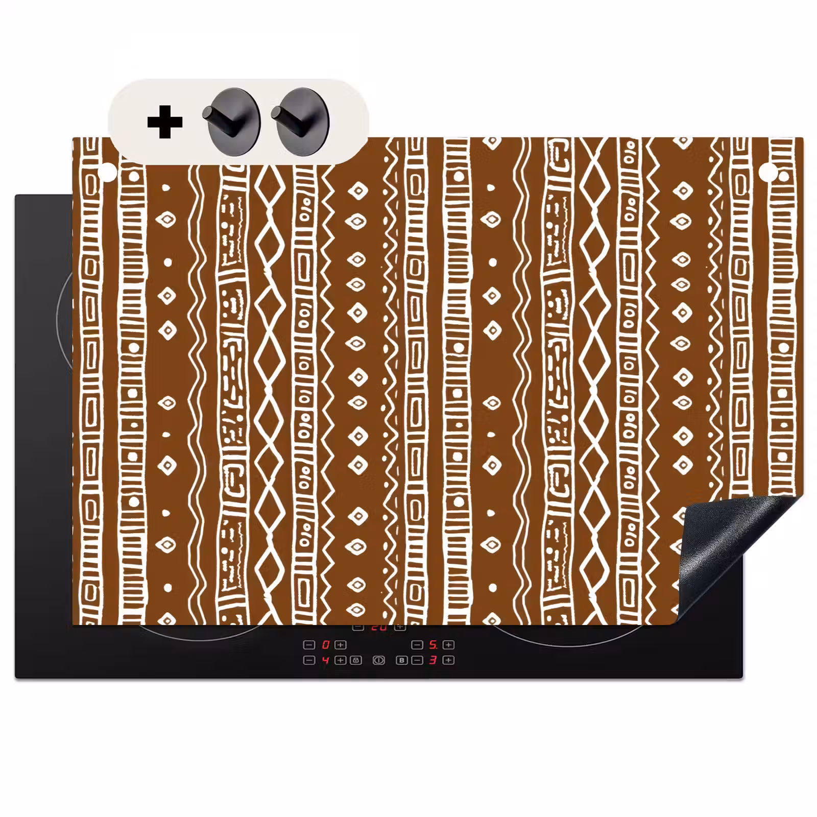 Inductiebeschermer & spatscherm (2in1) - Chocoladebruin - Etnisch - Tribaal - Patroon — 1