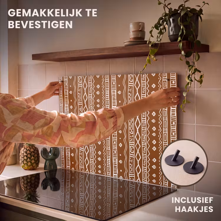 Inductiebeschermer & spatscherm (2in1) - Chocoladebruin - Etnisch - Tribaal - Patroon — 7