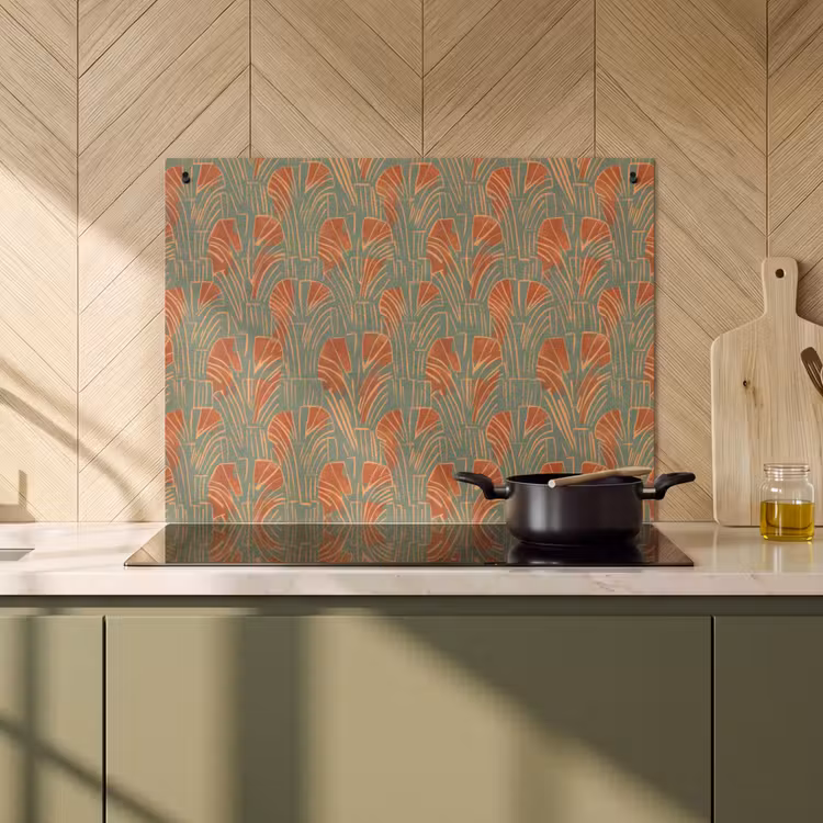 Inductiebeschermer & spatscherm (2in1) - Groen - Terracotta - Deco - Waaiers — 2