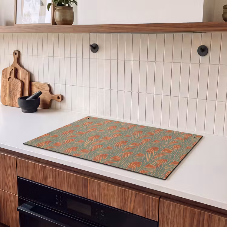 Inductiebeschermer & spatscherm (2in1) - Groen - Terracotta - Deco - Waaiers — 3