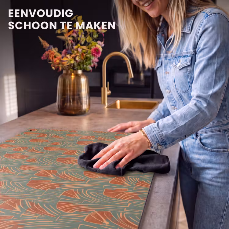 Inductiebeschermer & spatscherm (2in1) - Groen - Terracotta - Deco - Waaiers — 5