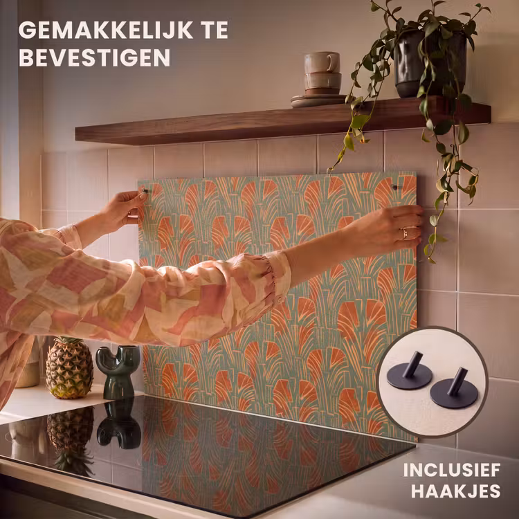 Inductiebeschermer & spatscherm (2in1) - Groen - Terracotta - Deco - Waaiers — 7