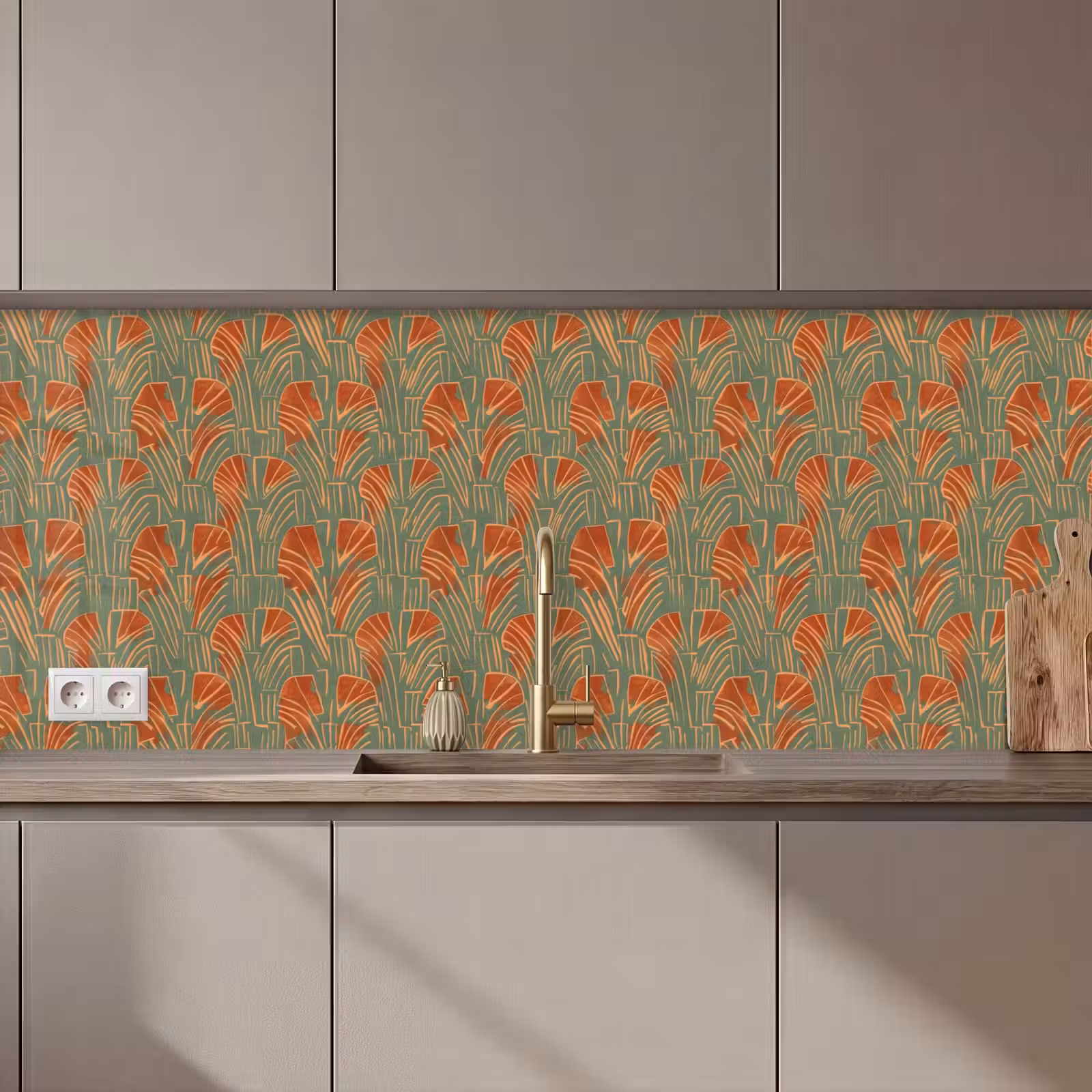 Keuken achterwand - Groen - Terracotta - Deco - Waaiers — 1