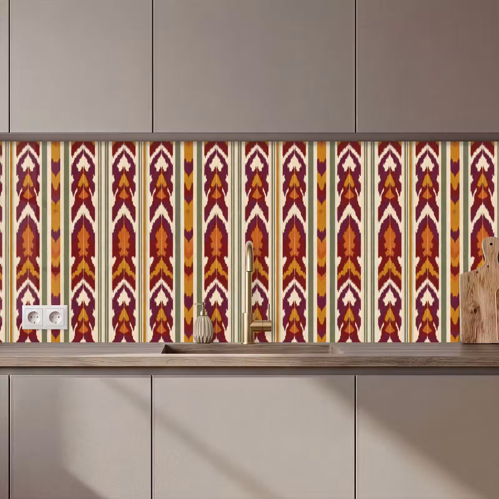 Keuken achterwand - Ikat - Bordeauxrood - Etnisch - Patroon — 1