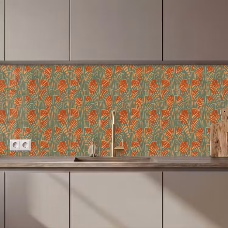 Keuken achterwand - Groen - Terracotta - Deco - Waaiers — 1