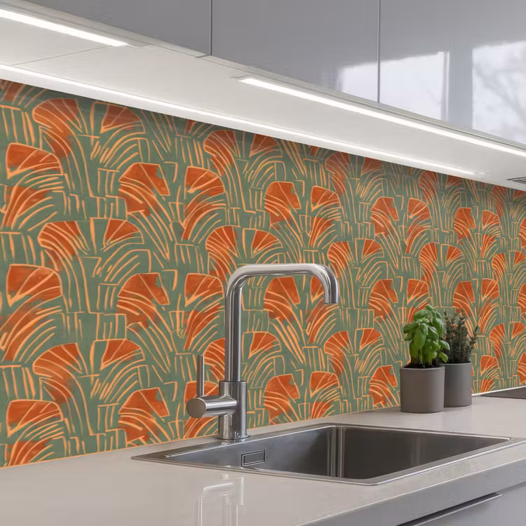 Keuken achterwand - Groen - Terracotta - Deco - Waaiers — 2