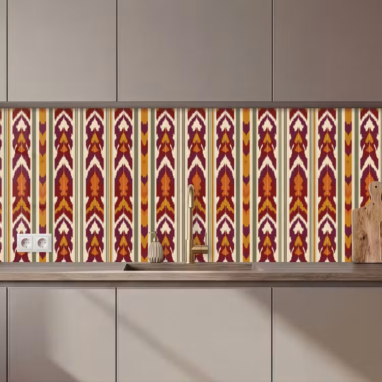 Keuken achterwand - Ikat - Bordeauxrood - Etnisch - Patroon — 1