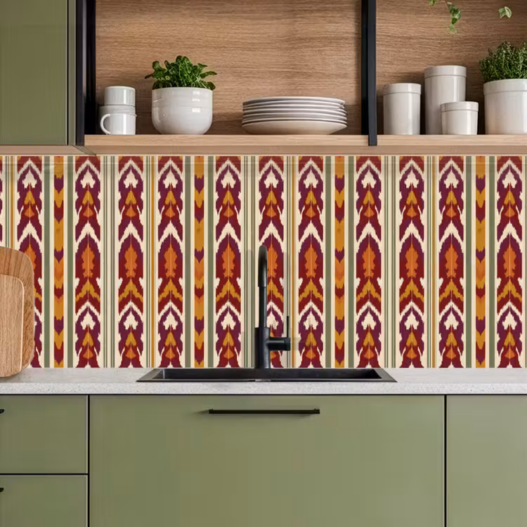 Keuken achterwand - Ikat - Bordeauxrood - Etnisch - Patroon — 8