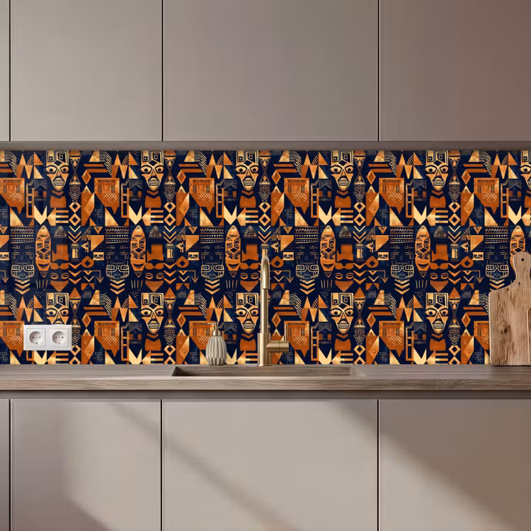 Keuken achterwand - Nachtblauw - Koper - Tribaal - Maskers — 1
