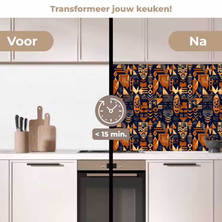 Keuken achterwand - Nachtblauw - Koper - Tribaal - Maskers — 3