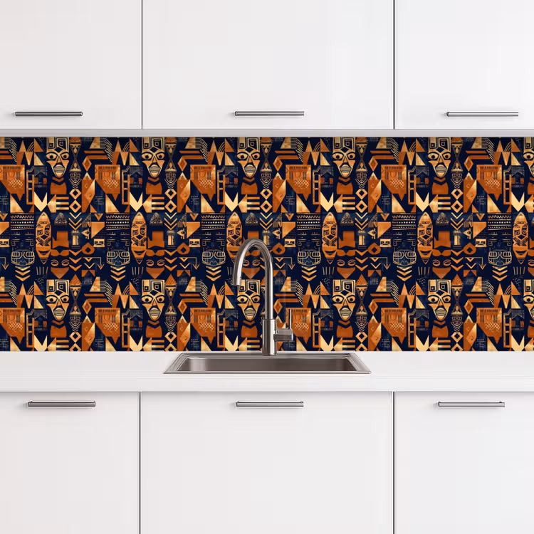 Keuken achterwand - Nachtblauw - Koper - Tribaal - Maskers — 4