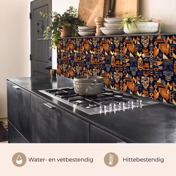 Keuken achterwand - Nachtblauw - Koper - Tribaal - Maskers — 5
