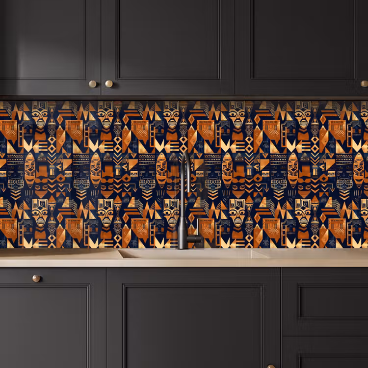 Keuken achterwand - Nachtblauw - Koper - Tribaal - Maskers — 6