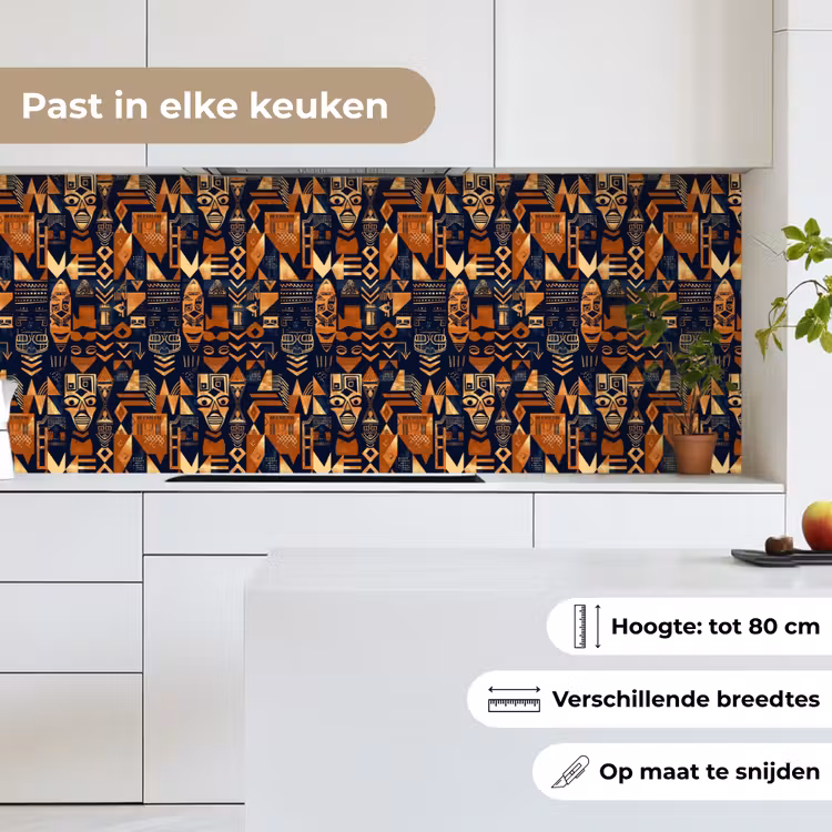 Keuken achterwand - Nachtblauw - Koper - Tribaal - Maskers — 7