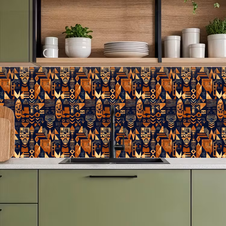 Keuken achterwand - Nachtblauw - Koper - Tribaal - Maskers — 8