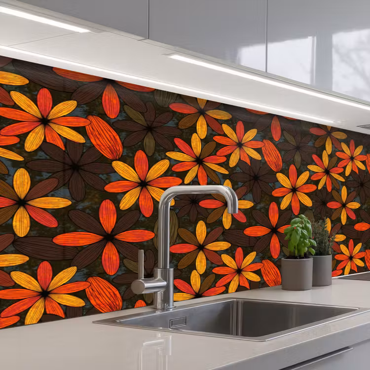 Keuken achterwand - Oranje - Retro - Bloemen - Herfst — 2