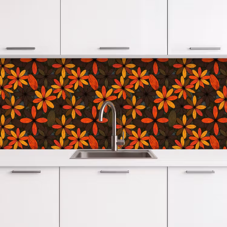 Keuken achterwand - Oranje - Retro - Bloemen - Herfst — 4