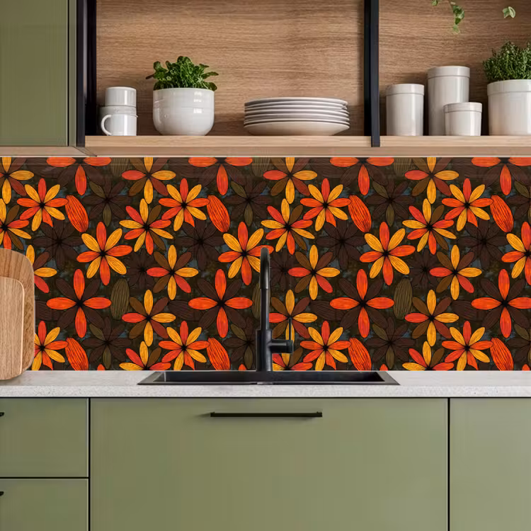 Keuken achterwand - Oranje - Retro - Bloemen - Herfst — 8