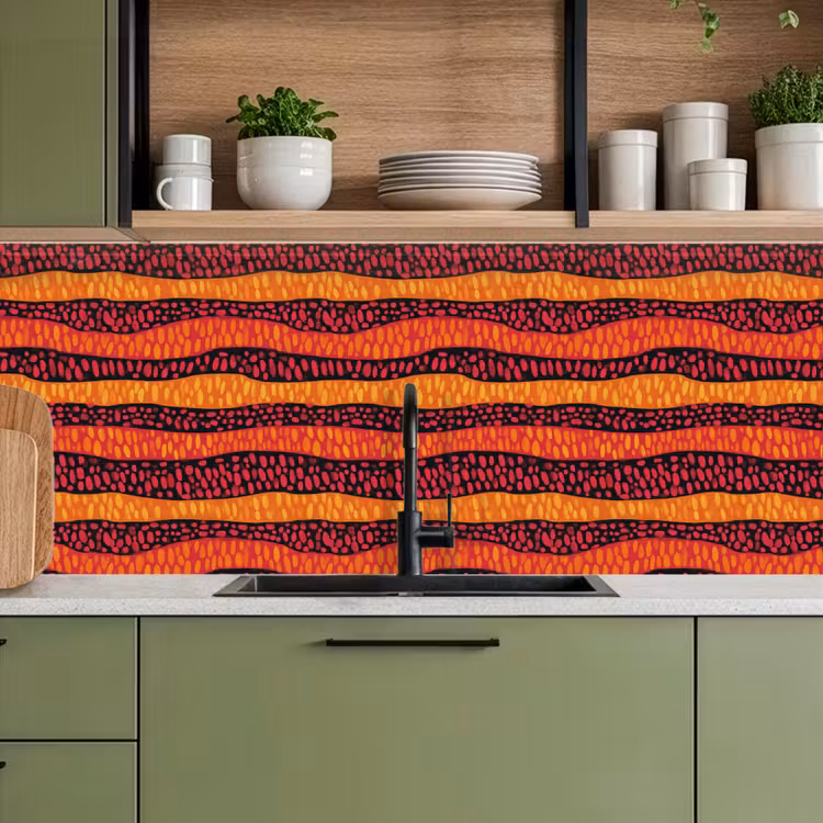 Keuken achterwand - Oranje - Roze - Expressief - Patroon — 8