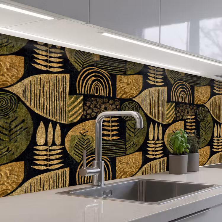 Keuken achterwand - Zwart - Okergeel - Botanisch - Textuur — 2