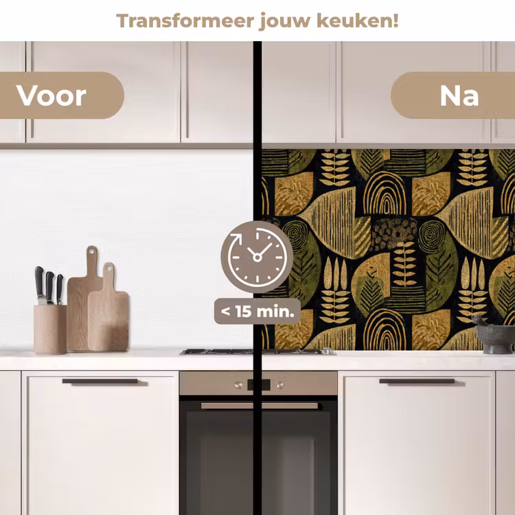 Keuken achterwand - Zwart - Okergeel - Botanisch - Textuur — 3
