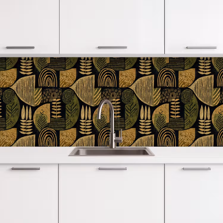 Keuken achterwand - Zwart - Okergeel - Botanisch - Textuur — 4