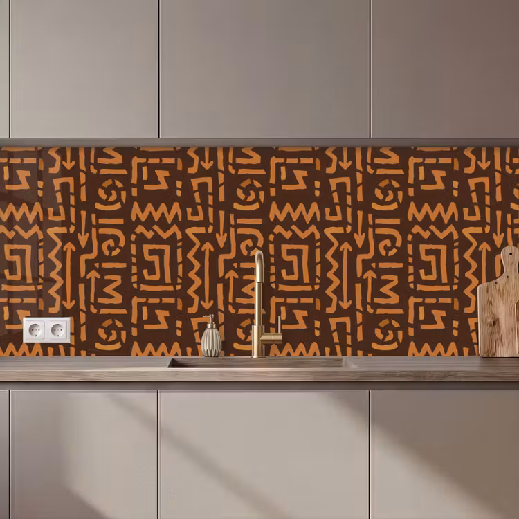 Keuken achterwand - Chocoladebruin - Etnisch - Tribaal - Symbolen — 1