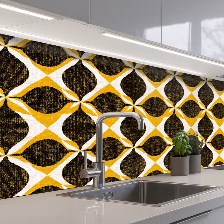 Keuken achterwand - Geel - Zwart - Geometrisch - Retro - Textuur — 2