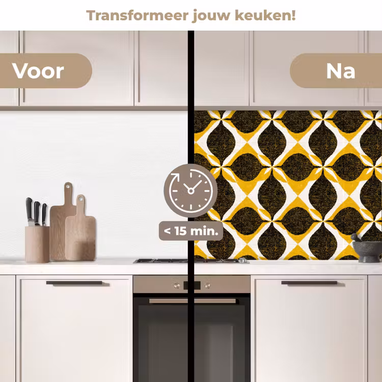 Keuken achterwand - Geel - Zwart - Geometrisch - Retro - Textuur — 3