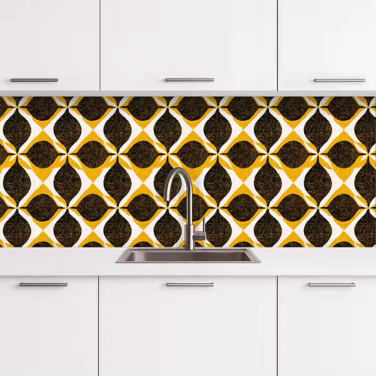 Keuken achterwand - Geel - Zwart - Geometrisch - Retro - Textuur — 4