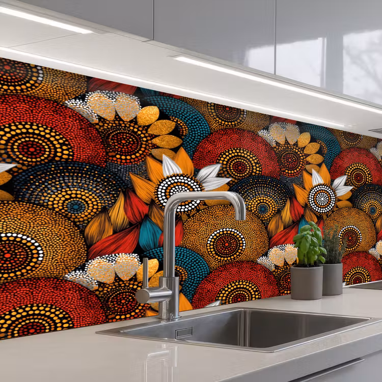 Keuken achterwand - Kleurrijk - Aboriginal - Dot Painting - Botanisch - Patroon — 2