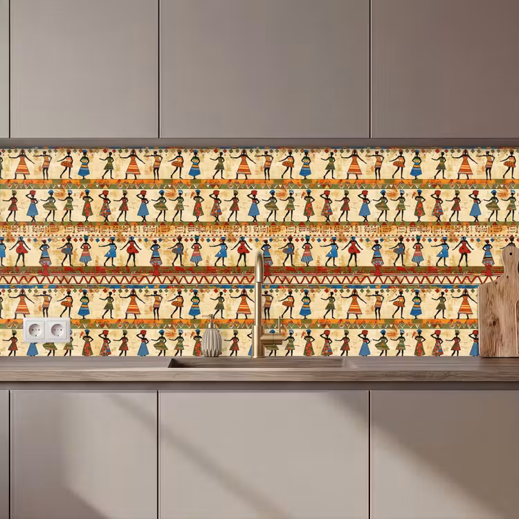 Keuken achterwand - Kleurrijk - Afrikaans - Etnisch - Dansende Vrouwen - Patroon — 1