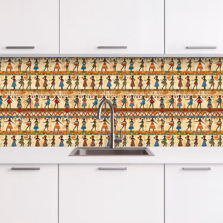 Keuken achterwand - Kleurrijk - Afrikaans - Etnisch - Dansende Vrouwen - Patroon — 4