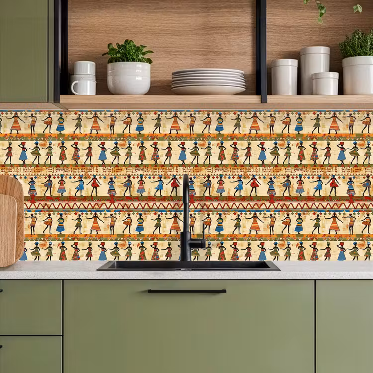 Keuken achterwand - Kleurrijk - Afrikaans - Etnisch - Dansende Vrouwen - Patroon — 8