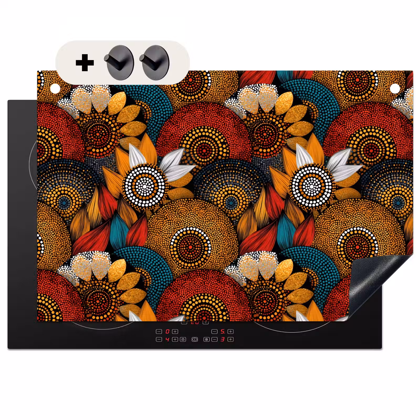 Inductiebeschermer & spatscherm (2in1) - Kleurrijk - Aboriginal - Dot Painting - Botanisch - Patroon — 1