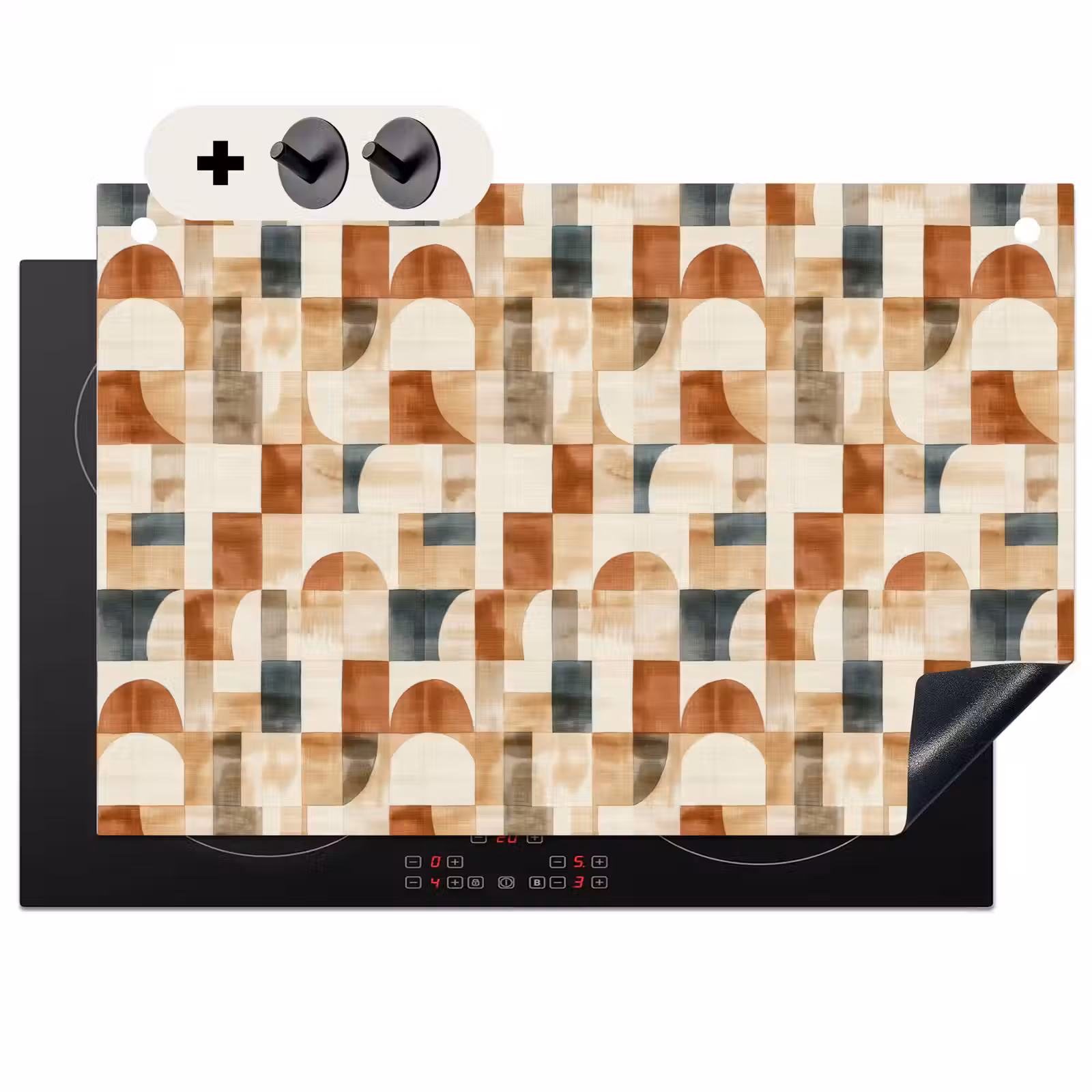Inductiebeschermer & spatscherm (2in1) - Terracotta - Geometrisch - Aquarel - Textuur — 1