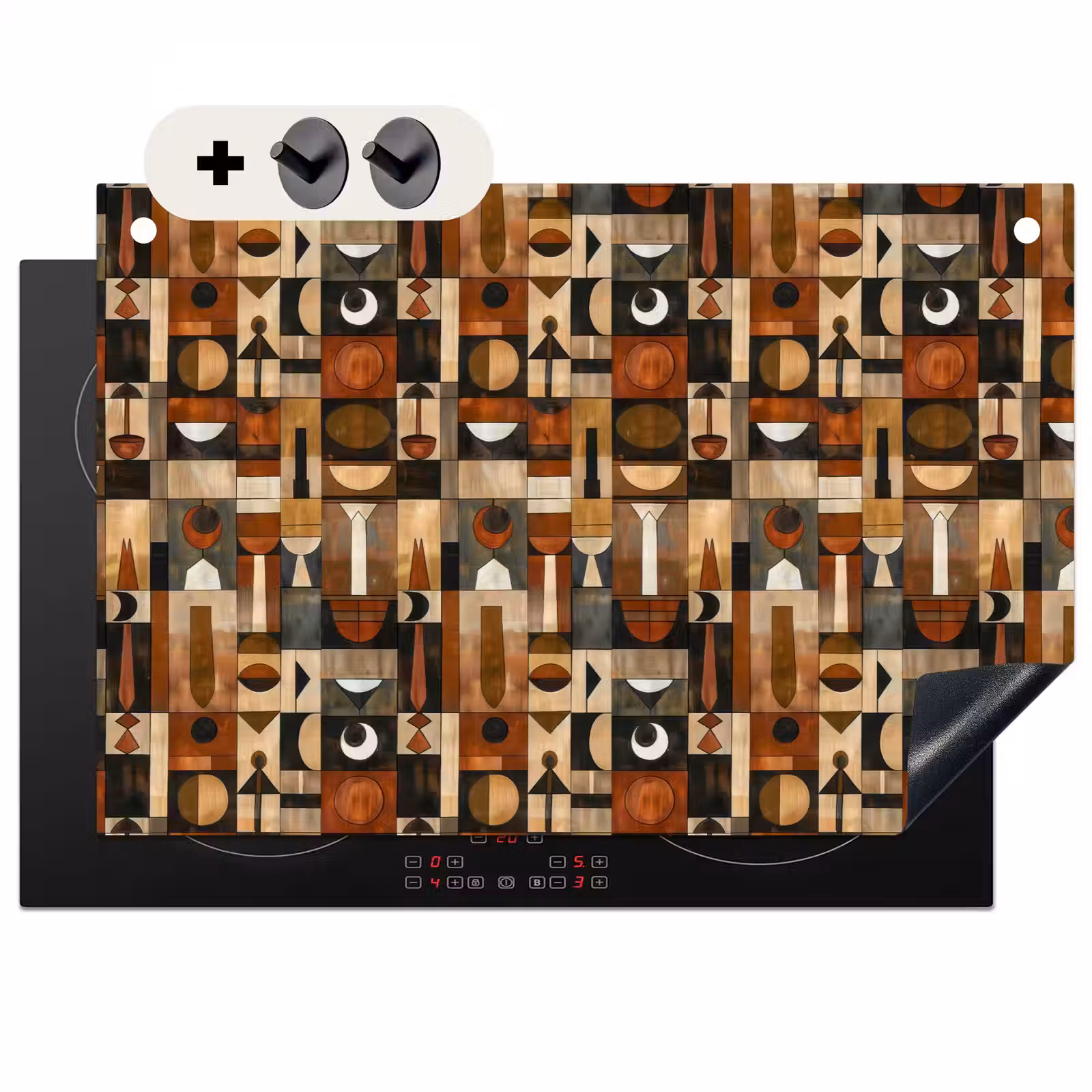 Inductiebeschermer & spatscherm (2in1) - Terracotta - Geometrisch - Mid-Century - Patroon — 1