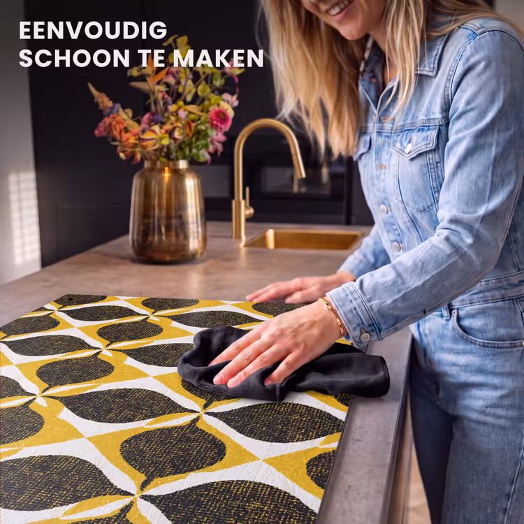Inductiebeschermer & spatscherm (2in1) - Geel - Zwart - Geometrisch - Retro - Textuur — 5