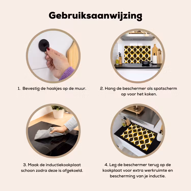 Inductiebeschermer & spatscherm (2in1) - Geel - Zwart - Geometrisch - Retro - Textuur — 6