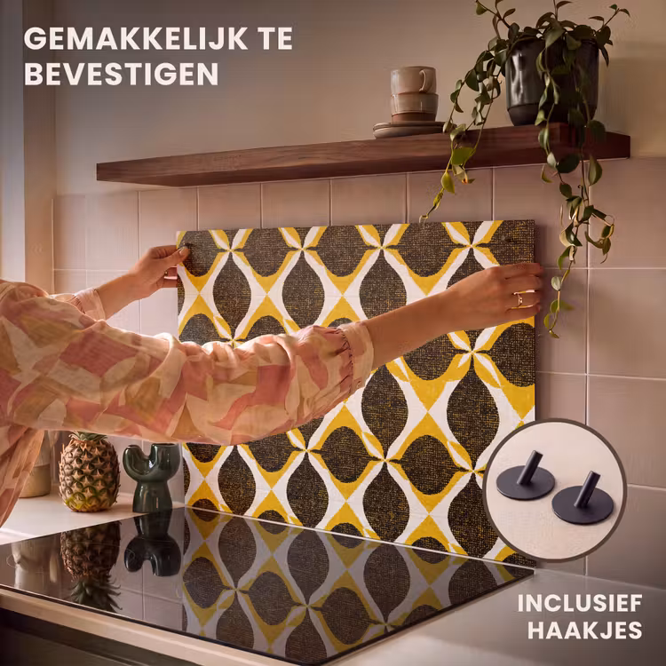Inductiebeschermer & spatscherm (2in1) - Geel - Zwart - Geometrisch - Retro - Textuur — 7