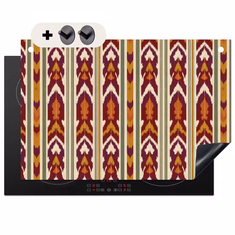 Inductiebeschermer & spatscherm (2in1) - Ikat - Bordeauxrood - Etnisch - Patroon — 1