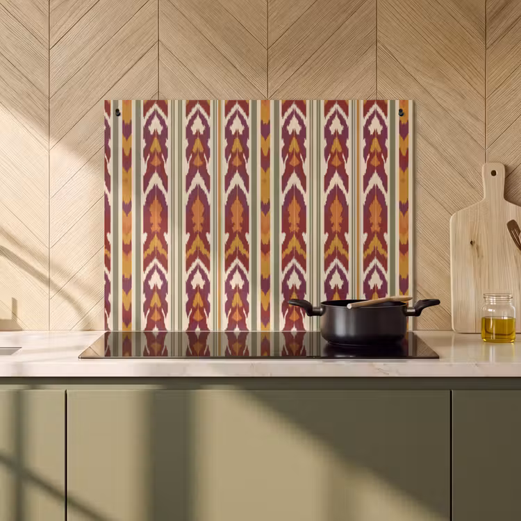 Inductiebeschermer & spatscherm (2in1) - Ikat - Bordeauxrood - Etnisch - Patroon — 2