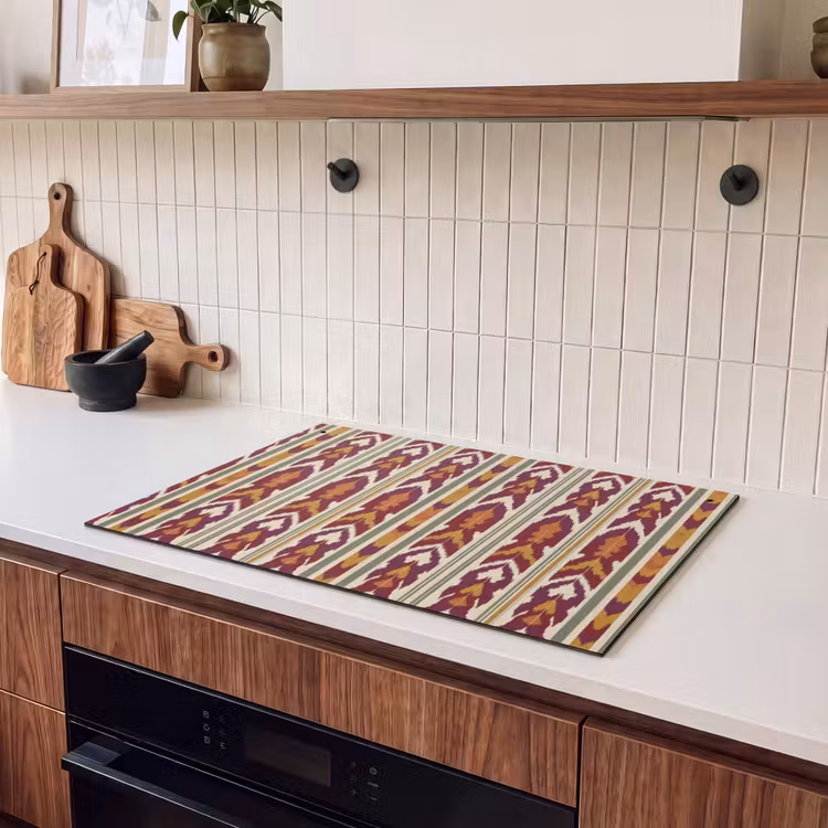 Inductiebeschermer & spatscherm (2in1) - Ikat - Bordeauxrood - Etnisch - Patroon — 3